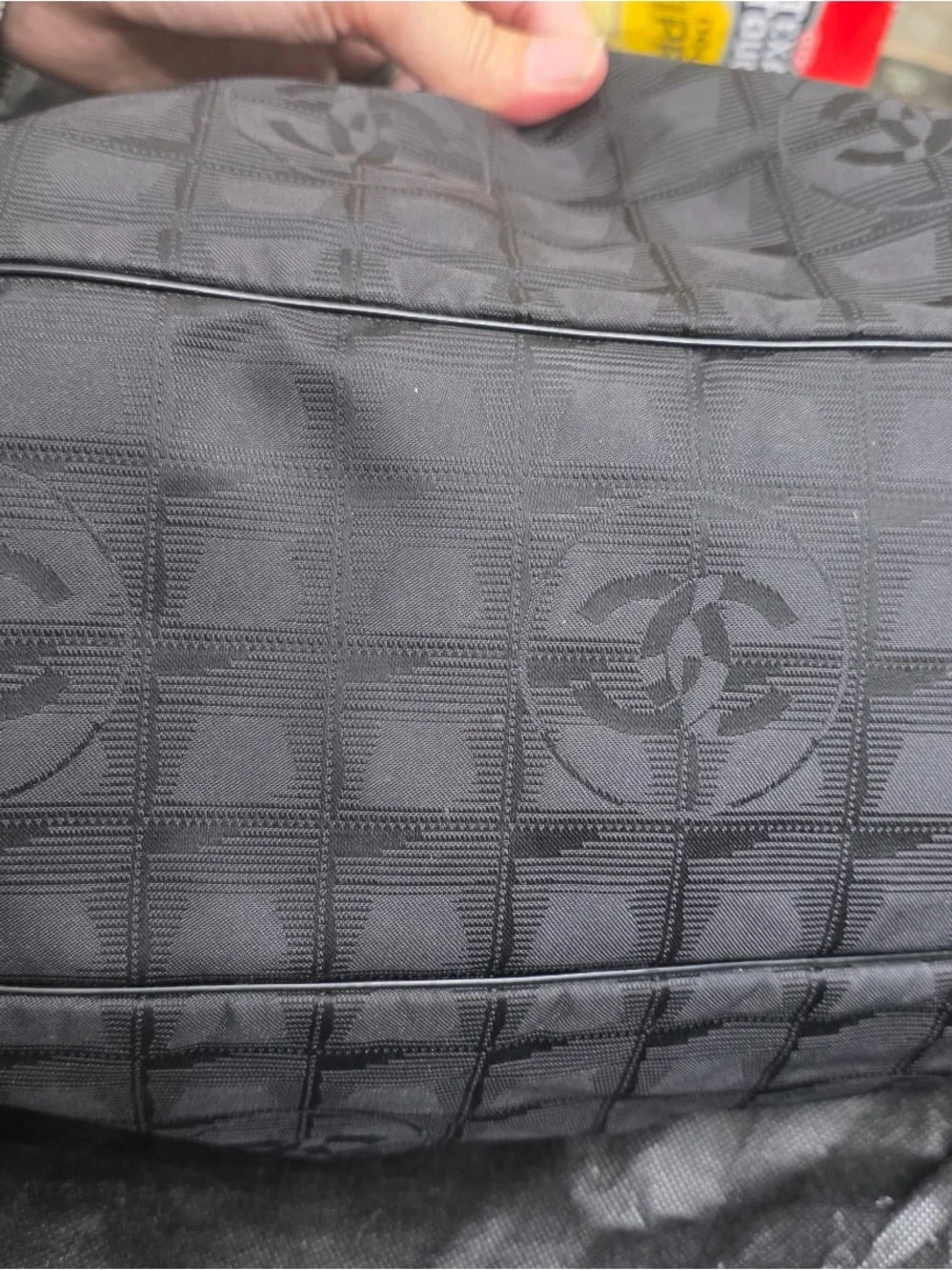 CHANEL Black Quilted Nylon Tote with Leather Handles
